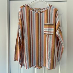Soft Surroundings ‘Enyo’ Multi Striped Cotton/Tencel Long Sleeve Tunic Top
